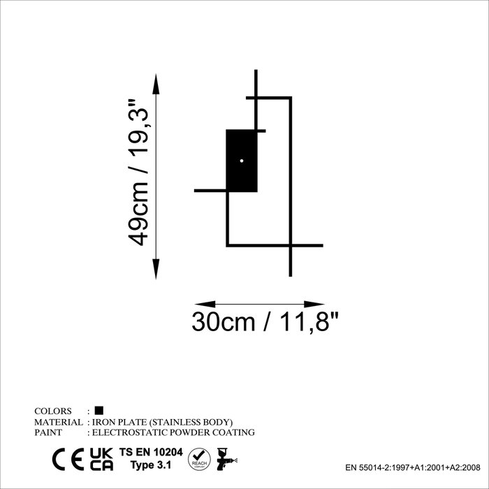 Wallity Corner Reloj de pared decorativo de metal negro